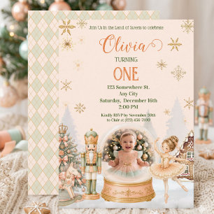 Invitation Boule à neige avec danseuse et décor de Casse-Nois