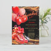 Invitation Boule Basket d'or rouge personnalisé Anniversaire (Debout devant)