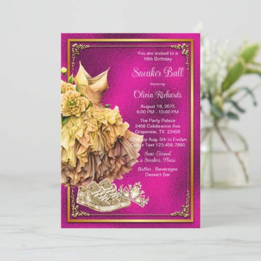 Invitation Boule Basket en or rose chaud (Debout devant)