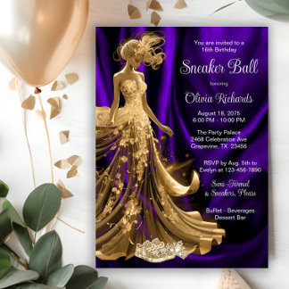 Invitation Boule Basket Purple Gold Elegant