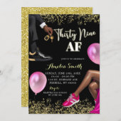 Invitation Boule Basket rose et or chaud 39 Anniversaire (Devant / Derrière)