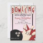 Invitation Boule de bowling rétro rouge rose soirée d'anniver (Devant)
