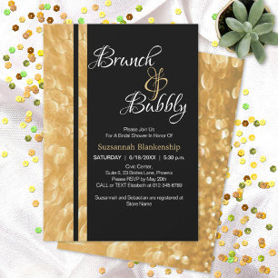 Invitation Boule de Champagne Noir & Or Brunch & Bubbly