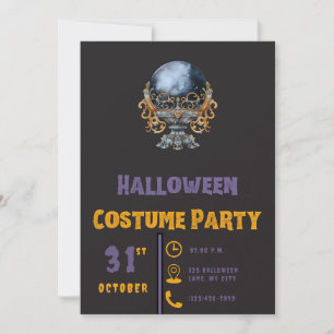 Invitation Boule de cristal noire et dorée Halloween moderne
