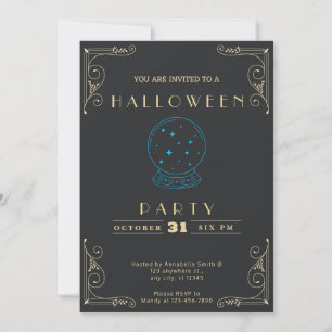 Invitation Boule de cristal noire et or Halloween