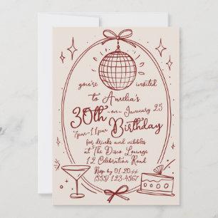 Invitation Boule De Disco Anniversaire Dessinée à la Main
