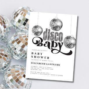 Invitation Boule de disco argentée Baby Shower Rétro Disco