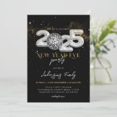 Invitation Boule de disco argentée noire de la fête du Nouvel (Debout devant)