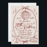 Invitation Boule de Disco Dessinée à la Main pour Anniversair<br><div class="desc">Célébrez un anniversaire marquant avec notre invitation d'anniversaire 30 ans personnalisable rouge et rose. Cette invitation élégante présente une palette de couleurs vives de rouge et de rose, complétée par des illustrations d'une boule de disco, d'un verre à cocktail et d'un gâteau. Parfaite pour une célébration stylée et inoubliable. Personnalisez...</div>