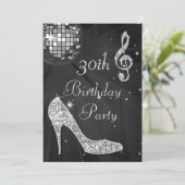 Invitation Boule de disco et talons noir et argent 30e annive (Debout devant)