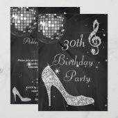 Invitation Boule de disco et talons noir et argent 30e annive (Devant / Derrière)