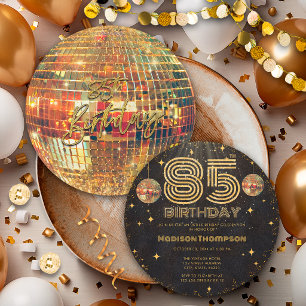Invitation Boule de disco Or Noir Anniversaire 85ème Fête