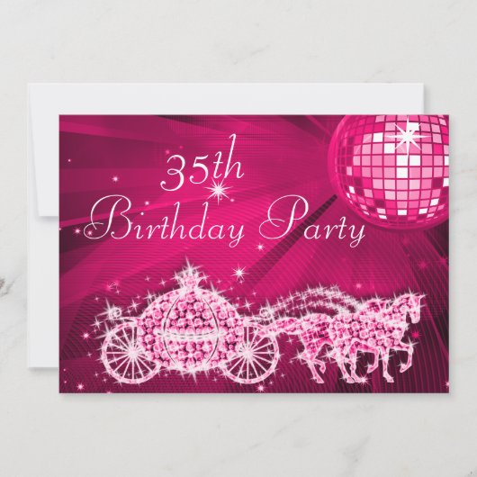 Invitation Boule de Disco, Princesse Carrosse & Chevaux 35e A (Devant)
