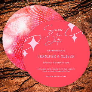 Invitation Boule de disco rose orange rétro Mariage Enregistr