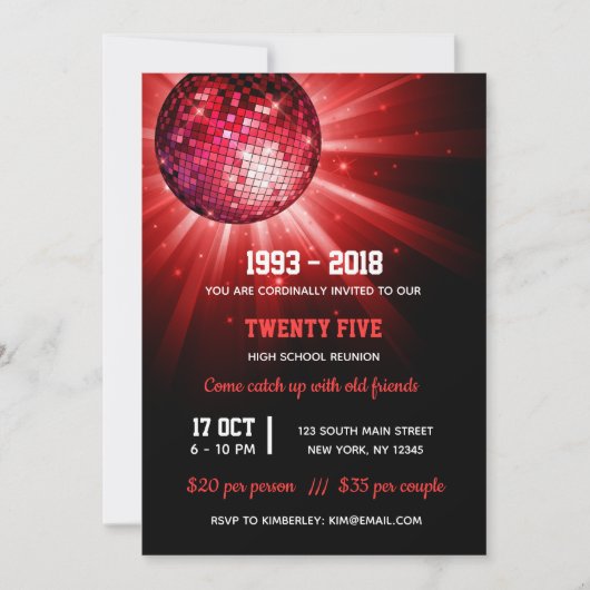 Invitation Boule de disco rouge (Devant)