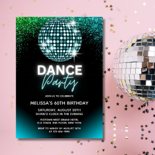 Invitation Boule de disco turquoise Glitter Fête d'anniversai