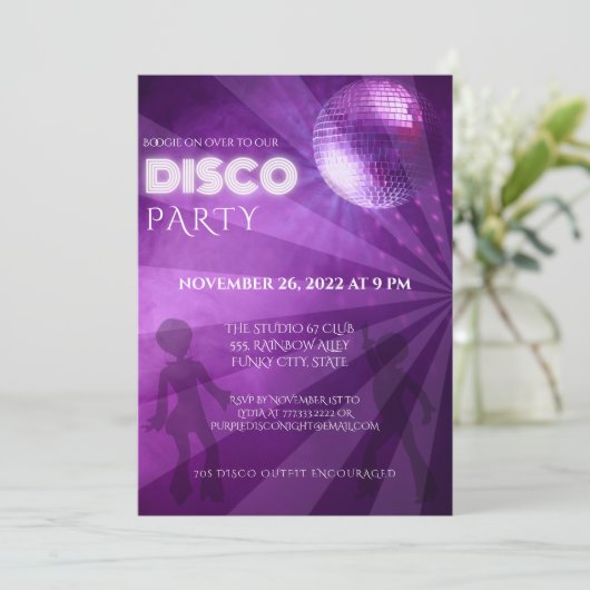 Invitation Boule de disco violet cool Fête (Debout devant)