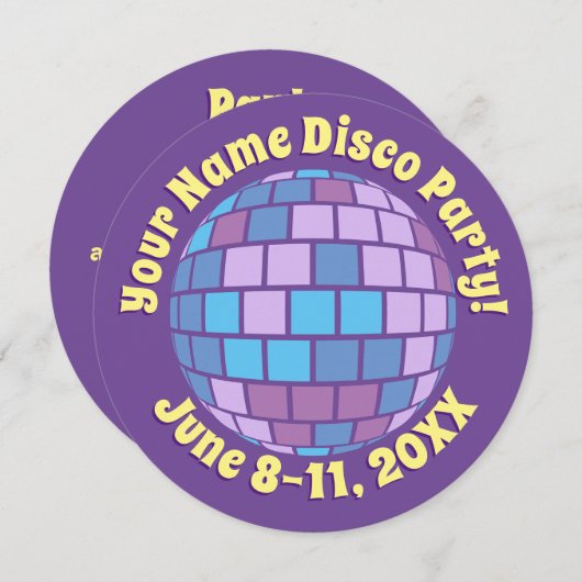 Invitation Boule de disco violet rétro PERSONALISÉE (Devant / Derrière)