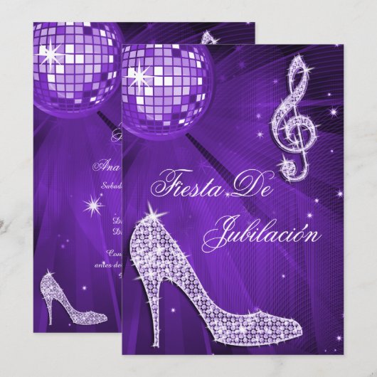 Invitation Boule de discothèque, talons brillants Retraite (Devant / Derrière)
