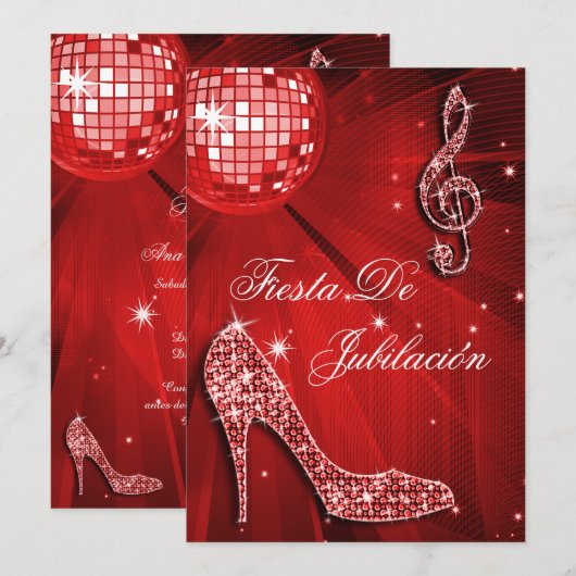 Invitation Boule de discothèque, talons brillants Retraite (Devant / Derrière)