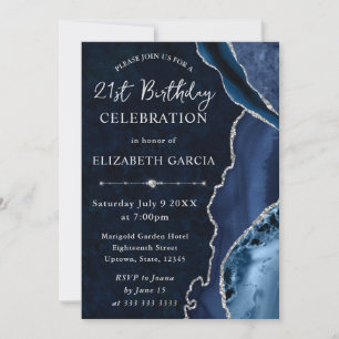 Invitation Boule de fête en agate et marbre bleu et argent pa
