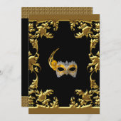 Invitation Boule de flamme Mascarade Elégant Or Noir (Devant / Derrière)