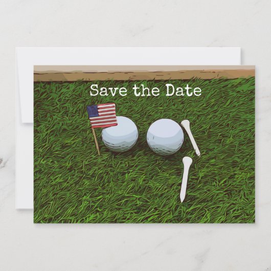 Invitation Boule de golf avec drapeau d'Amérique sur herbe ve (Devant)