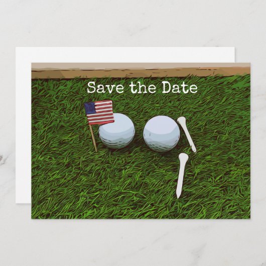 Invitation Boule de golf avec drapeau d'Amérique sur herbe ve (Devant / Derrière)