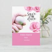 Invitation Boule de golf avec fleur rose pour tournoi féminin (Debout devant)