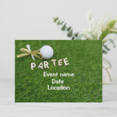 Invitation Boule de golf et tee avec ruban doré Par Tee (Debout devant)