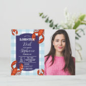 Invitation Boule de homard Anniversaire Fête Marine Fruits de (Debout devant)