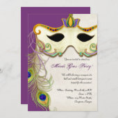 Invitation Boule de masque de mascarade de paon - partie de (Devant / Derrière)