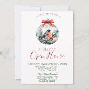 Invitation Boule de Noël à la baie de houx et au cardinal rou