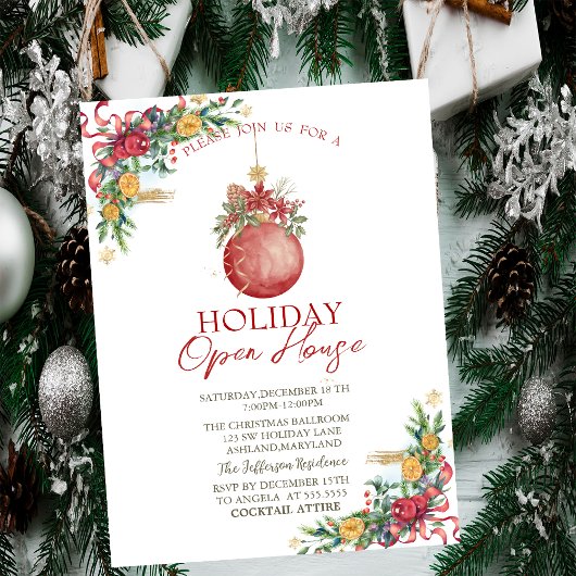 Invitation Boule de Noël aquarelle, Branches de vacances