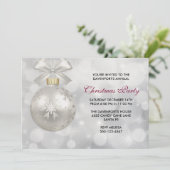 Invitation Boule de Noël argentée sur lumières Bokeh Fête (Debout devant)
