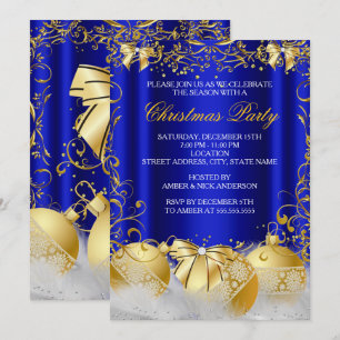 Invitation Boule de Noël Blanche Arc Royal Bleu Doré Fête de