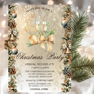 Invitation Boule de Noël,Clochettes Cônes de pin,Renne,Verre