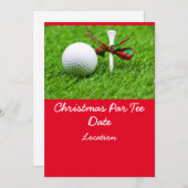 Invitation Boule de Noël de golf avec ruban de Noël et tee (Devant / Derrière)