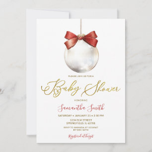 Invitation Boule de Noël minimaliste dorée Baby Shower