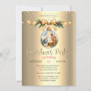 Invitation Boule de Noël Nativité Arc Doré
