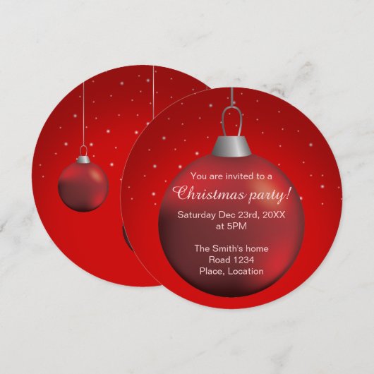 Invitation Boule de Noël rouge (Devant / Derrière)