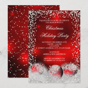 Invitation Boule de Noël Rouge Blanc Fête de Fêtes de Fin d'A