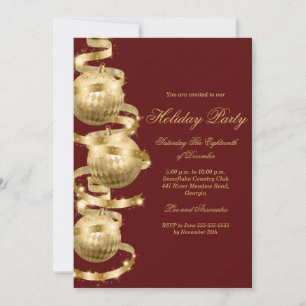 Invitation Boule de Noël Rouge Doré Fête de Noël