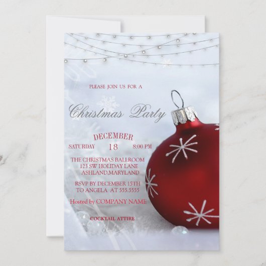 Invitation Boule de Noël rouge,Guirlande lumineuse Entreprise (Devant)