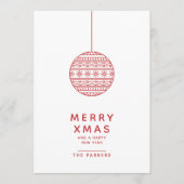 Invitation Boule de Noël rouge Joyeux Xmas (Devant)