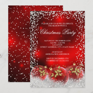 Invitation Boule de Noël Rouge Or Snow Fête de Noël