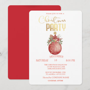 Invitation Boule de Noël rouge, Poinsettia Noël 