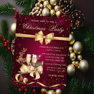 Invitation Boule de Noël, Ruban, Renne, Verre à vin de fête