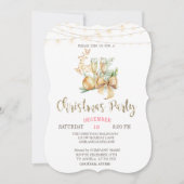 Invitation Boule de Noël, Verre de vin, Lumières Or Noël (Devant)