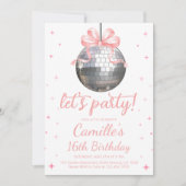 Invitation Boule Disco Argent | arc rose Anniversaire (Devant)